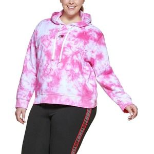 Tommy Hilfiger Sport Womens Tie-Dye Fleece Hoodie Size 1X Electric Magenta